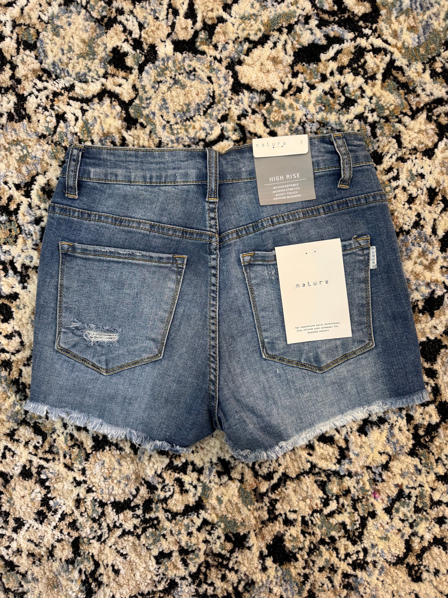 High Rise Medium Wash Denim Shorts