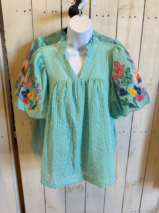 Embroidered Puff Sleeve Blouse