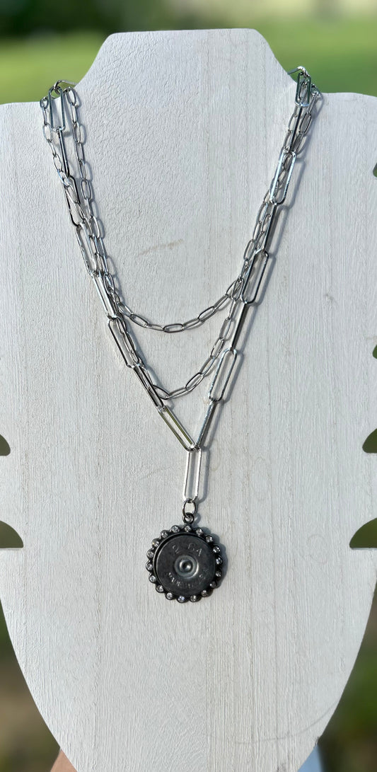 Silver paper clip shell case necklace