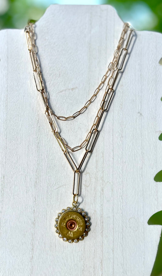 Gold paper clip shell case necklace