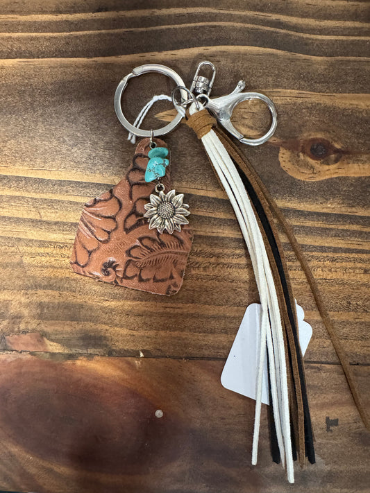 Leather ear tag keychain