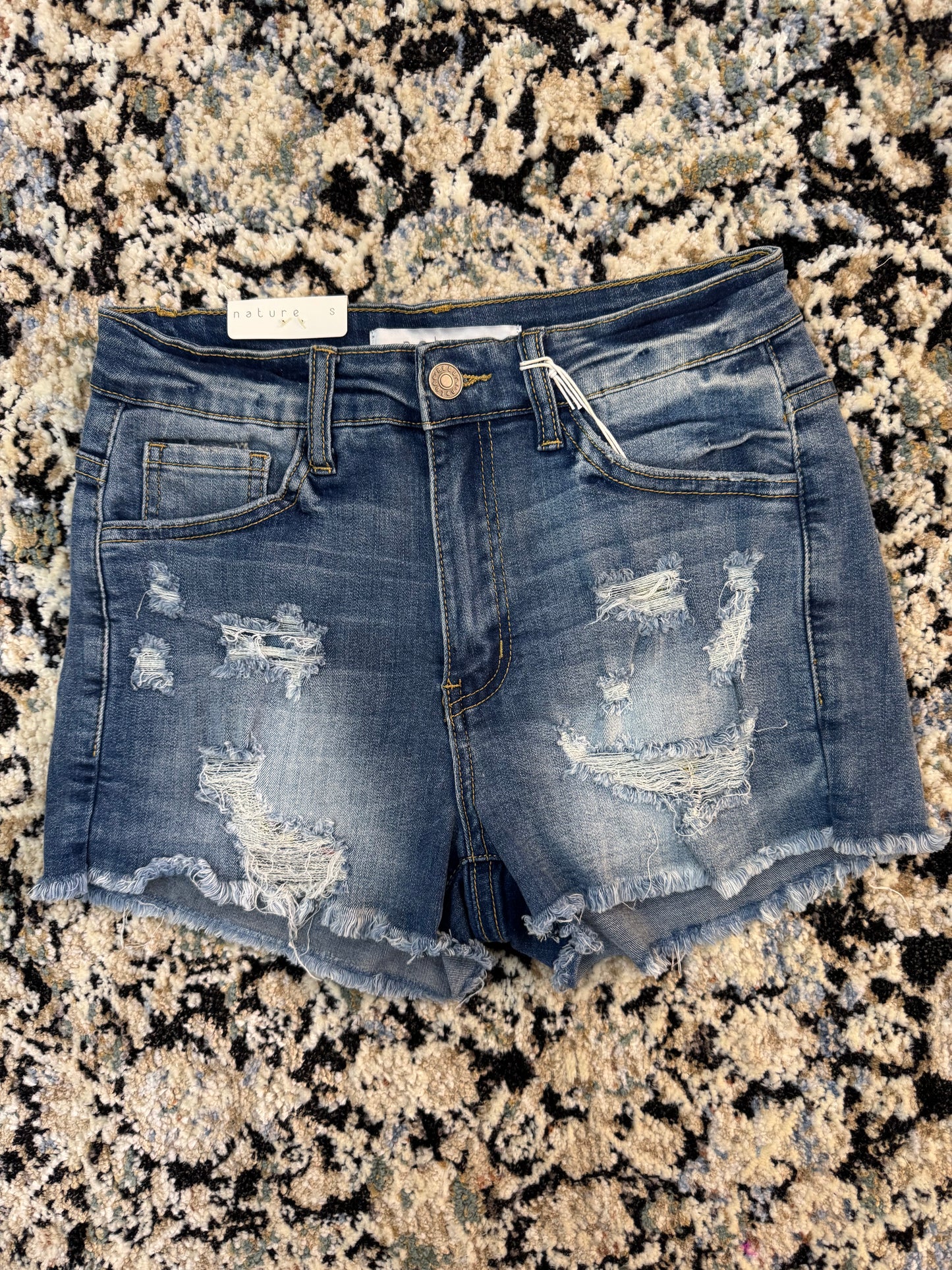 High Rise Medium Wash Denim Shorts