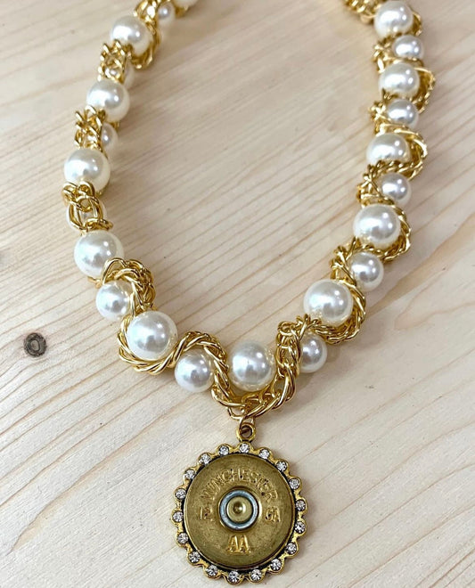 Pearl and bullet necklace