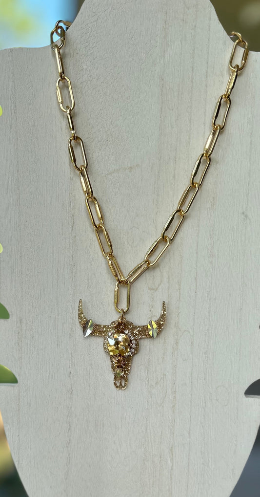 Cow skull bling necklace
