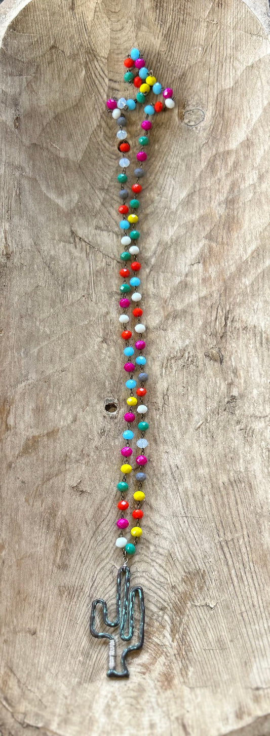 Colorful cactus long necklace