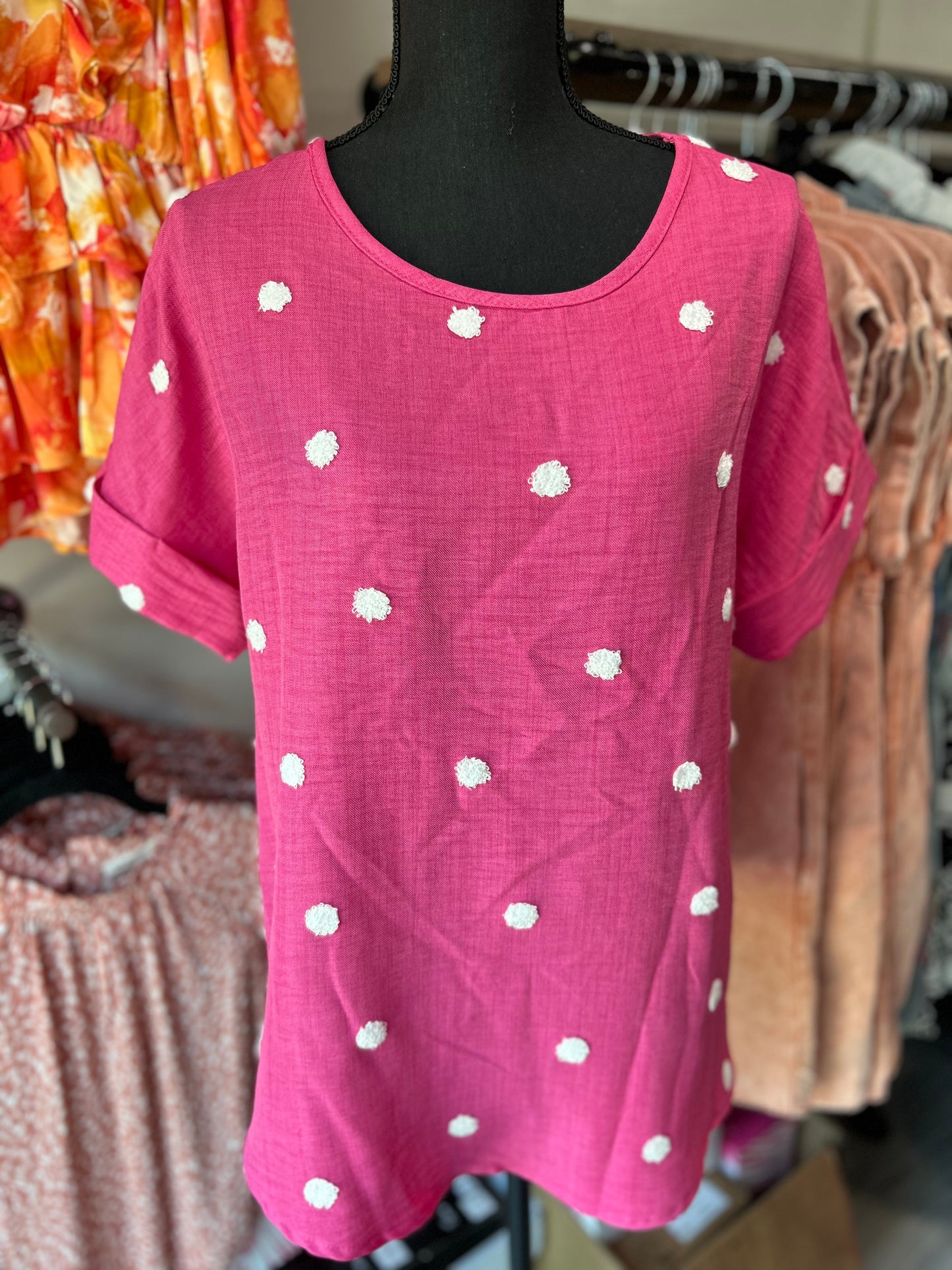 Dot textured short sleeve top