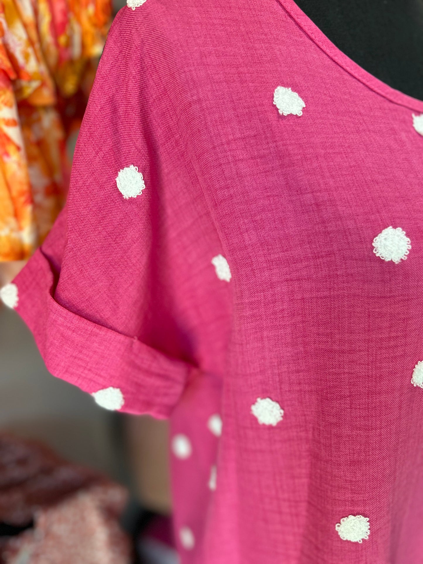 Dot textured short sleeve top