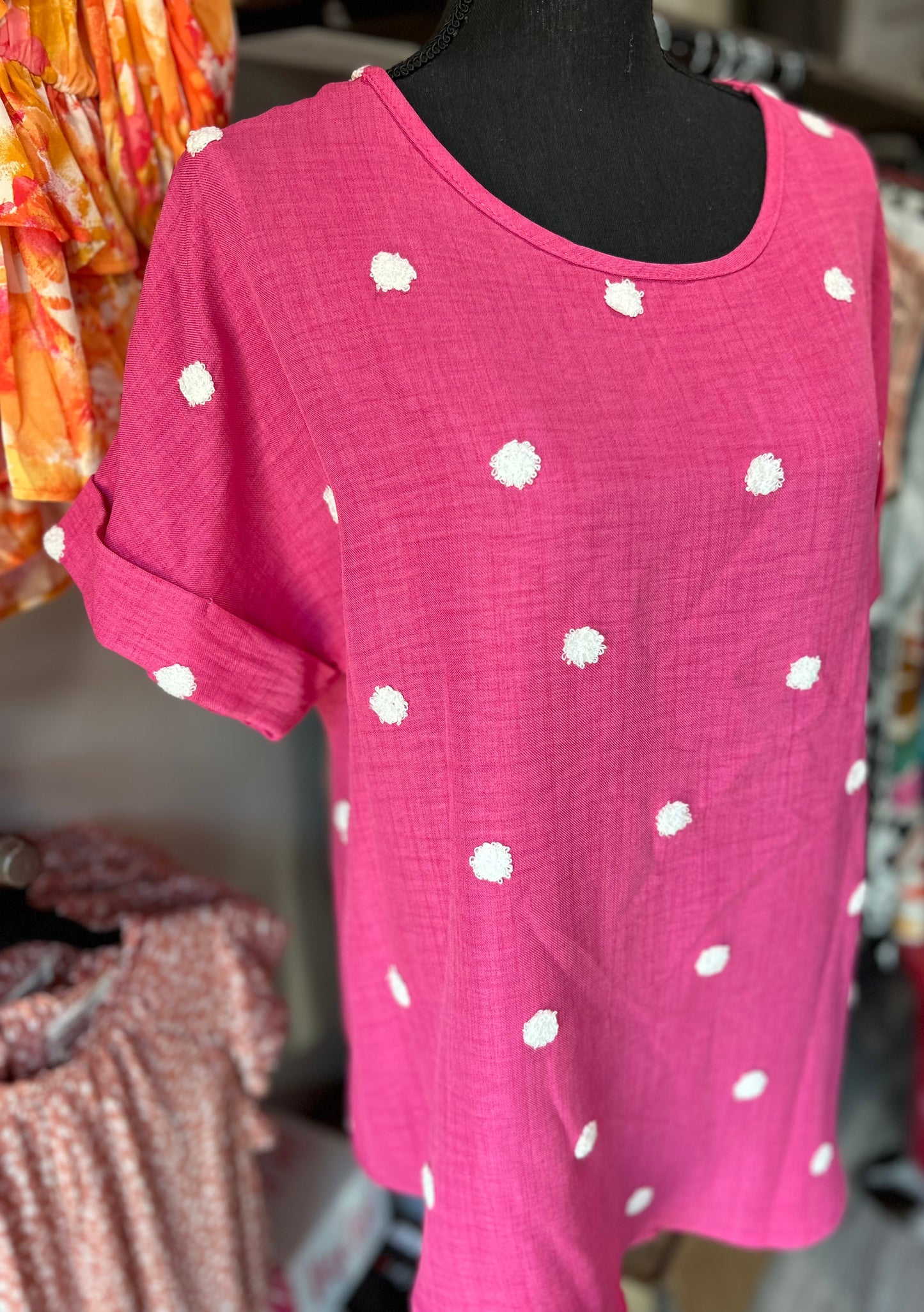 Dot textured short sleeve top