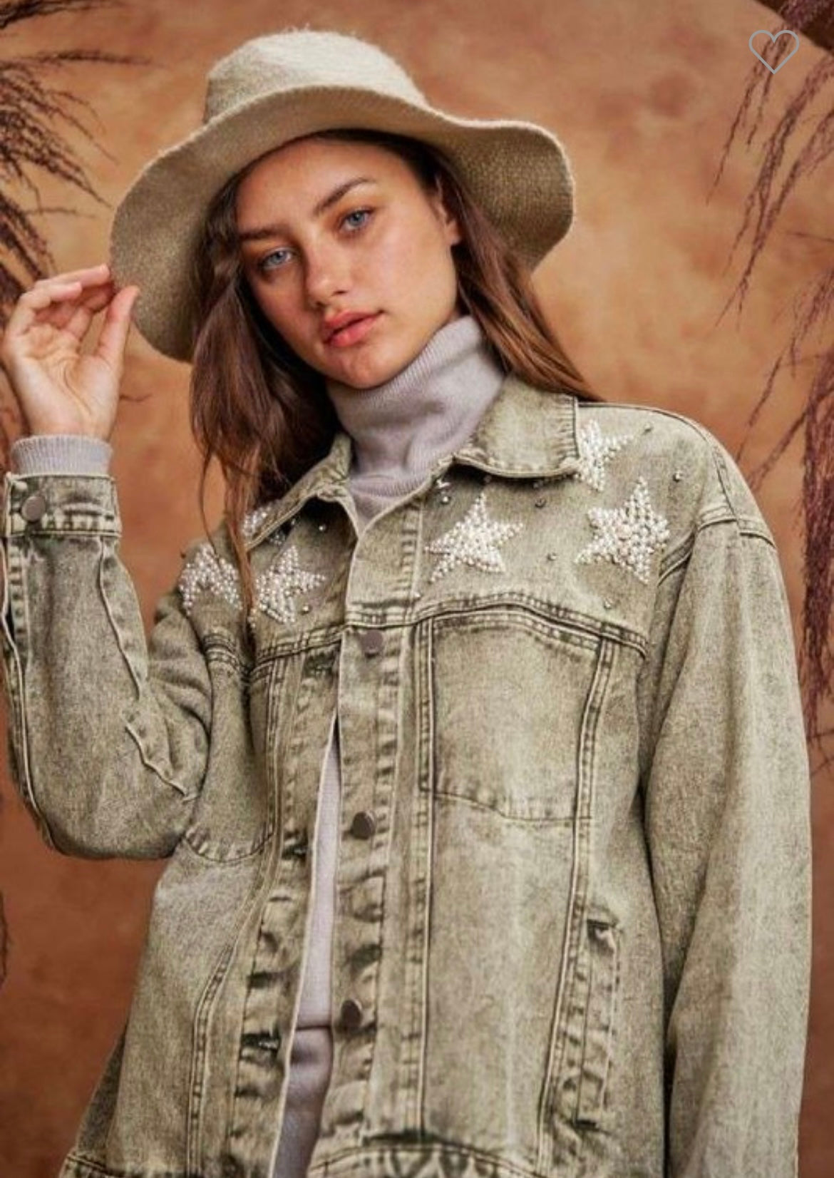 Beaded star long sleeve denim jacket