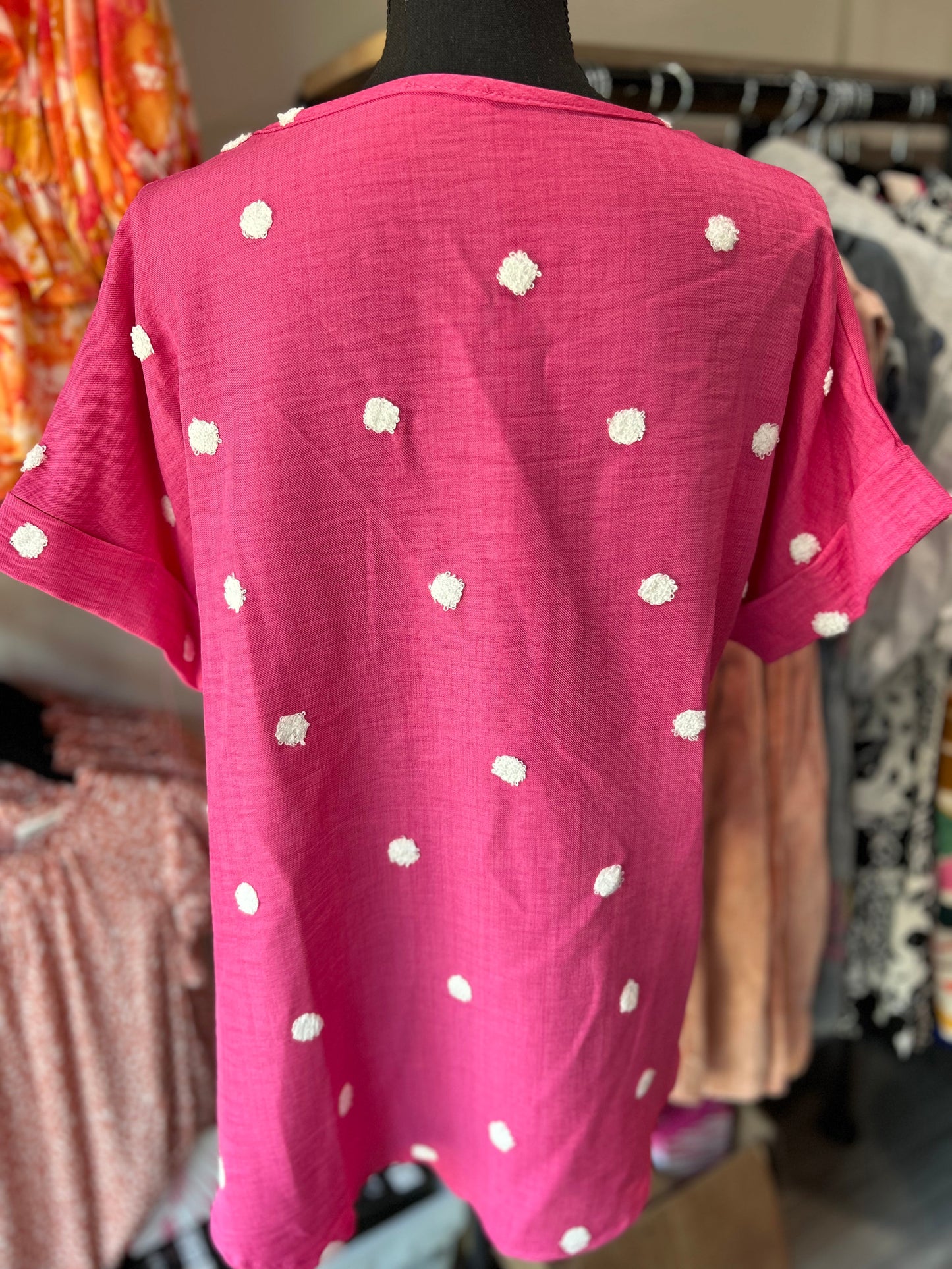 Dot textured short sleeve top