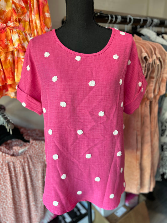 Dot textured short sleeve top
