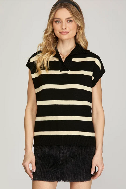 Drop shoulder striped sweater top