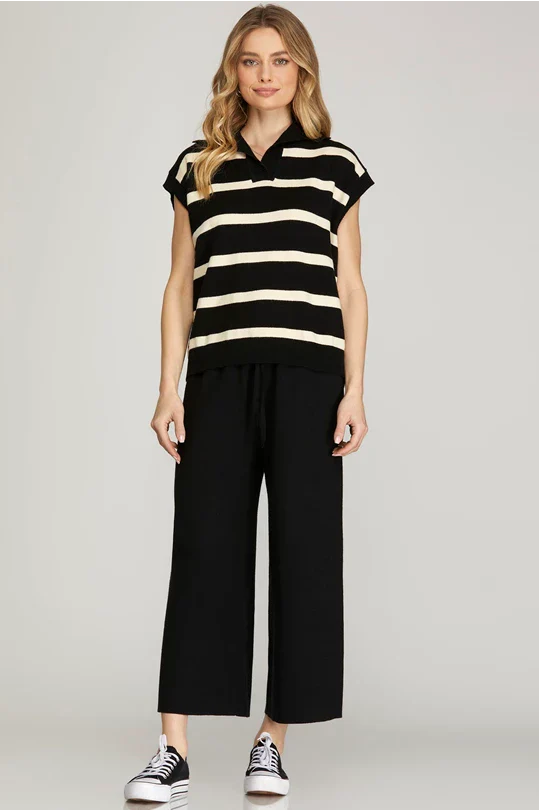 Drop shoulder striped sweater top