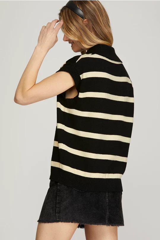 Drop shoulder striped sweater top