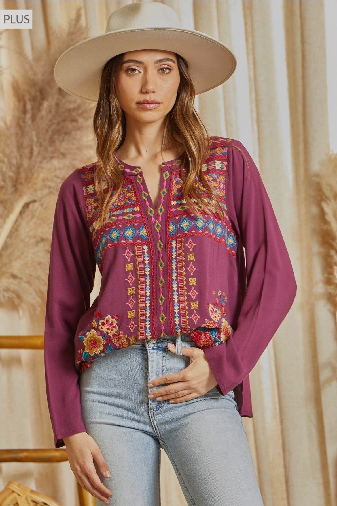 Woven Embroidered Top-PLUS