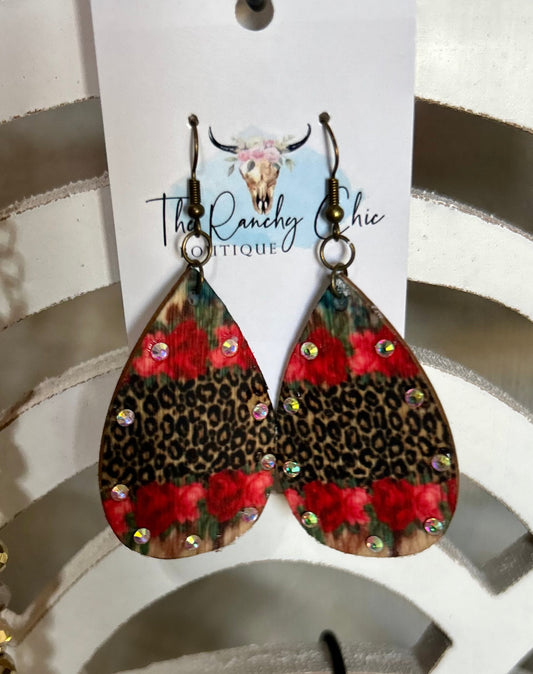 Leopard and rose earrings