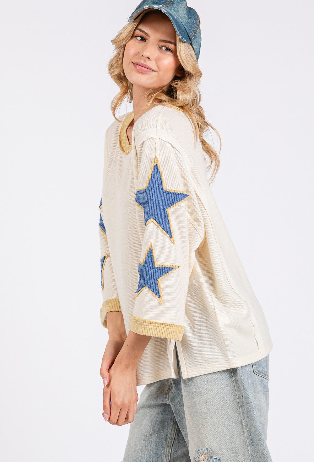 Casual Starry Ribbed Top