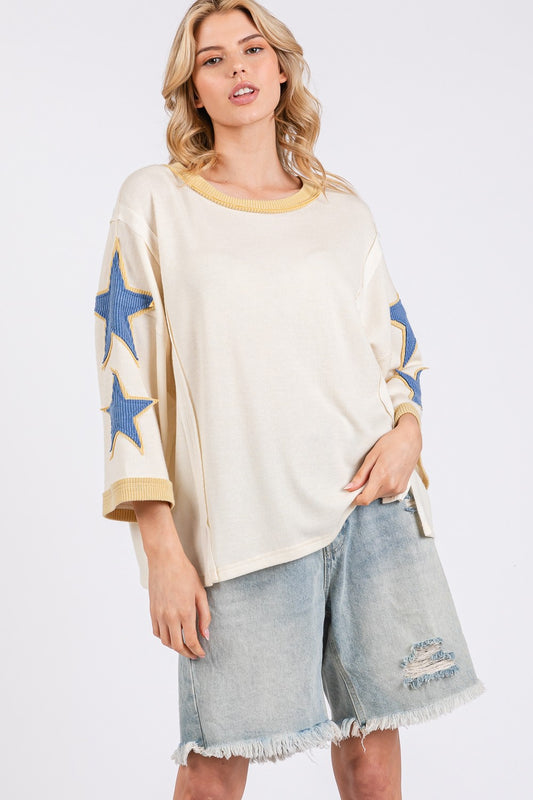 Casual Starry Ribbed Top